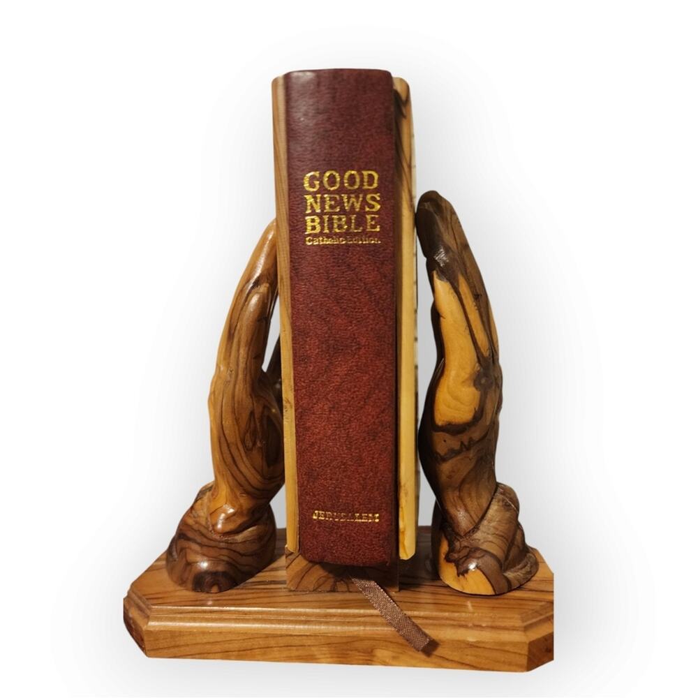 Unique Olive Wood Praying Hands Holding The Bible and Bible